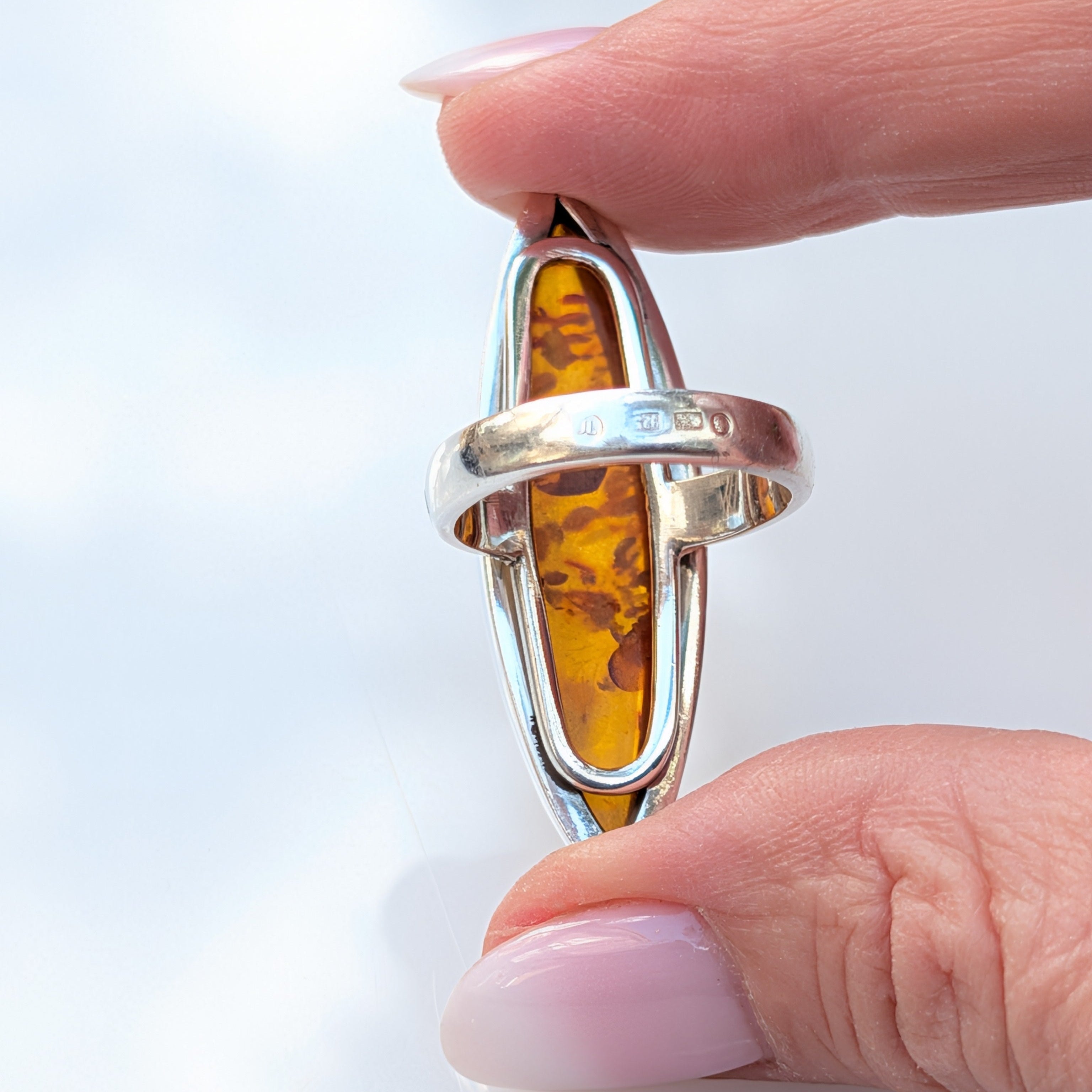 Golden Amber Marquise Ring | Silver Baltic Amber Ring |Tears of the Sun