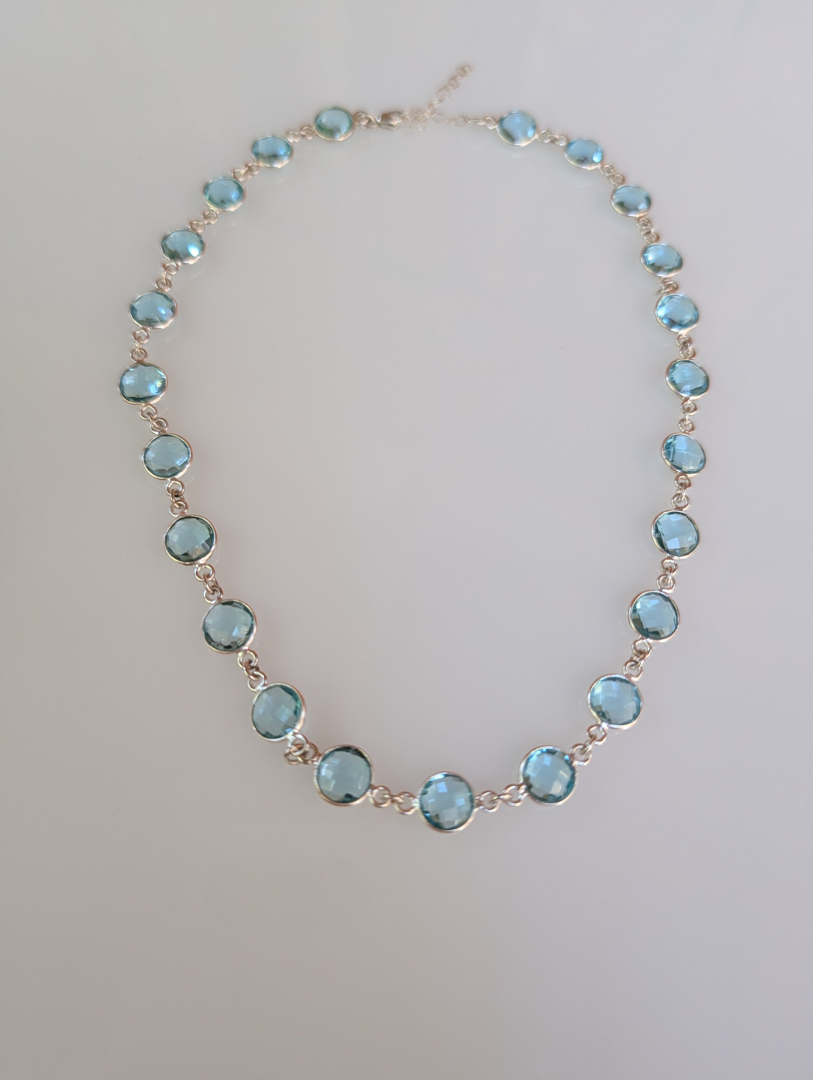 Aquamarine Necklace – Sterling Silver Bezel Set, 16"
