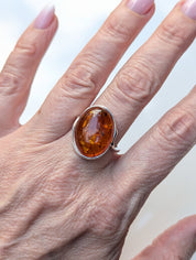 Morninglight Amber Ring | Silver Baltic Amber Cocktail Ring | Tears of the Sun