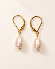 Pearl Tide Drops — White Freshwater Pearl Earrings in Yellow Gold Fill