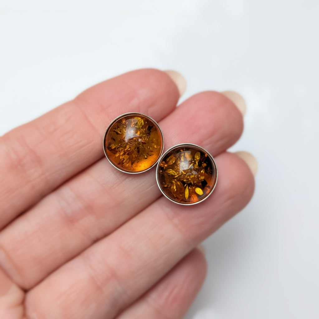 Honeyfire Studs | Sterling Silver Baltic Amber | Tears of the Sun
