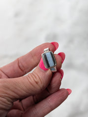 Blue Opal Rectangle Statement Ring | Sterling Silver | size 9