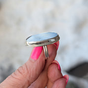Blue Opal Statement Ring – Sterling Silver Sz 6.5