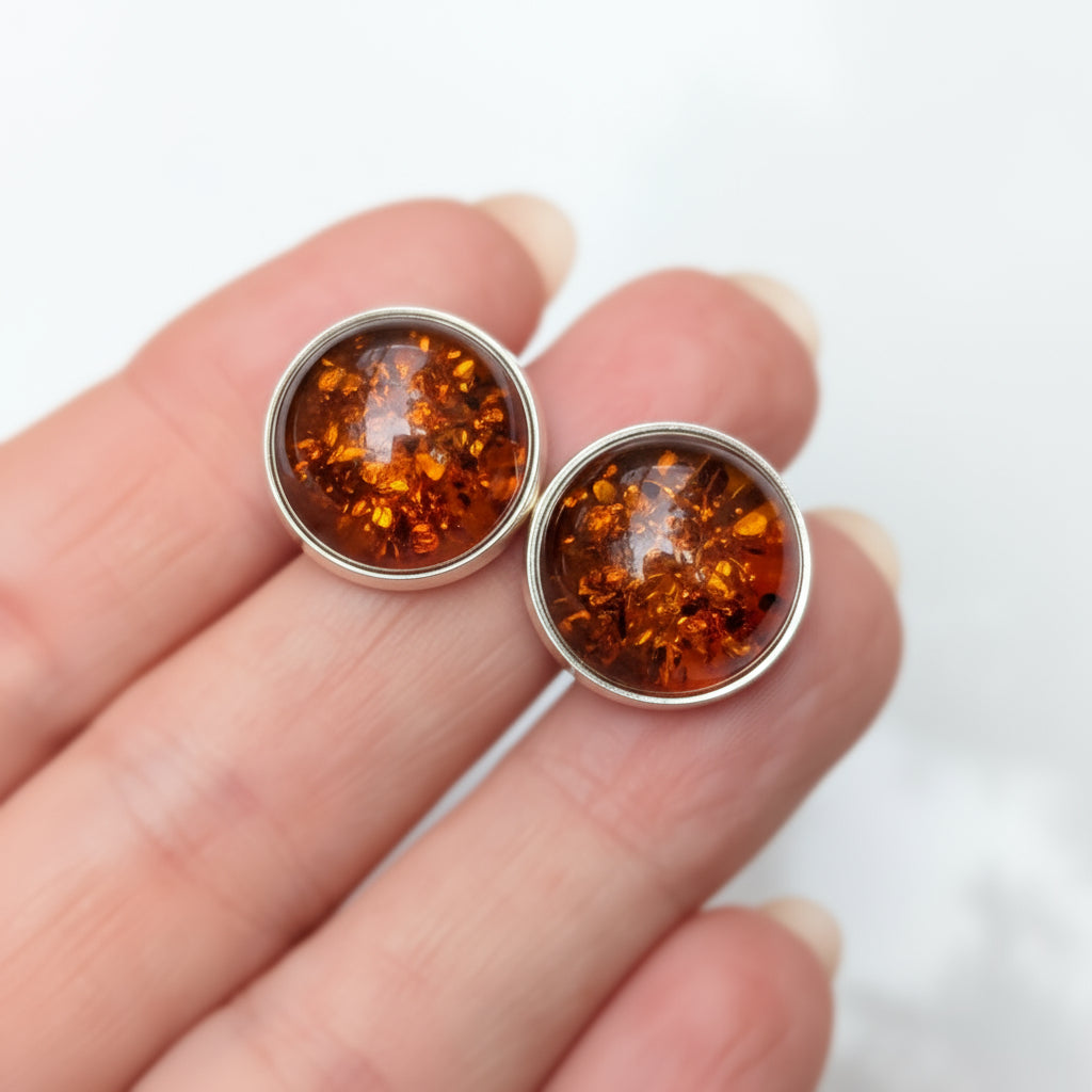 Cognac Aurora Studs | Sterling Silver Baltic Amber | Tears of the Sun