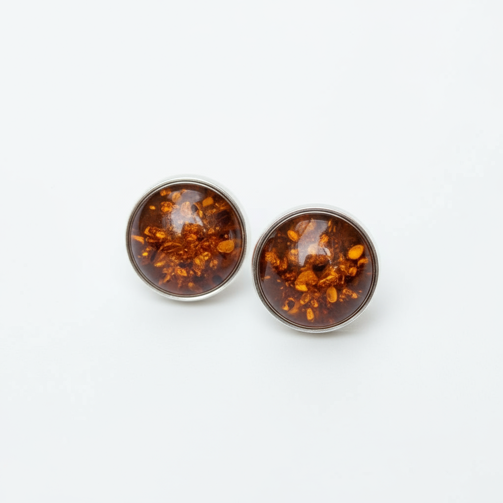 Cognac Aurora Studs | Sterling Silver Baltic Amber | Tears of the Sun