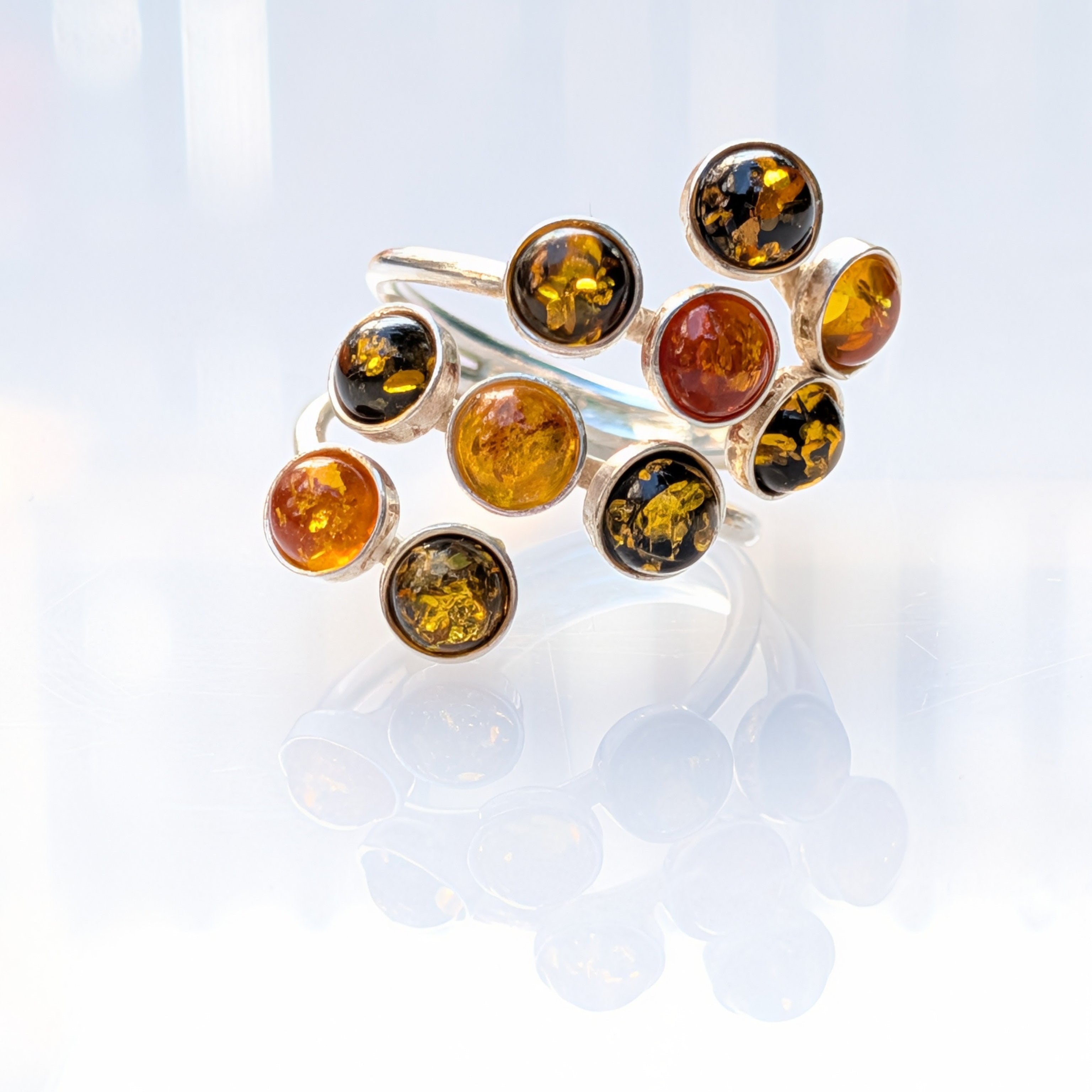 Amber Garden Ring | Silver Amber Cocktail Ring | Tears of the Sun