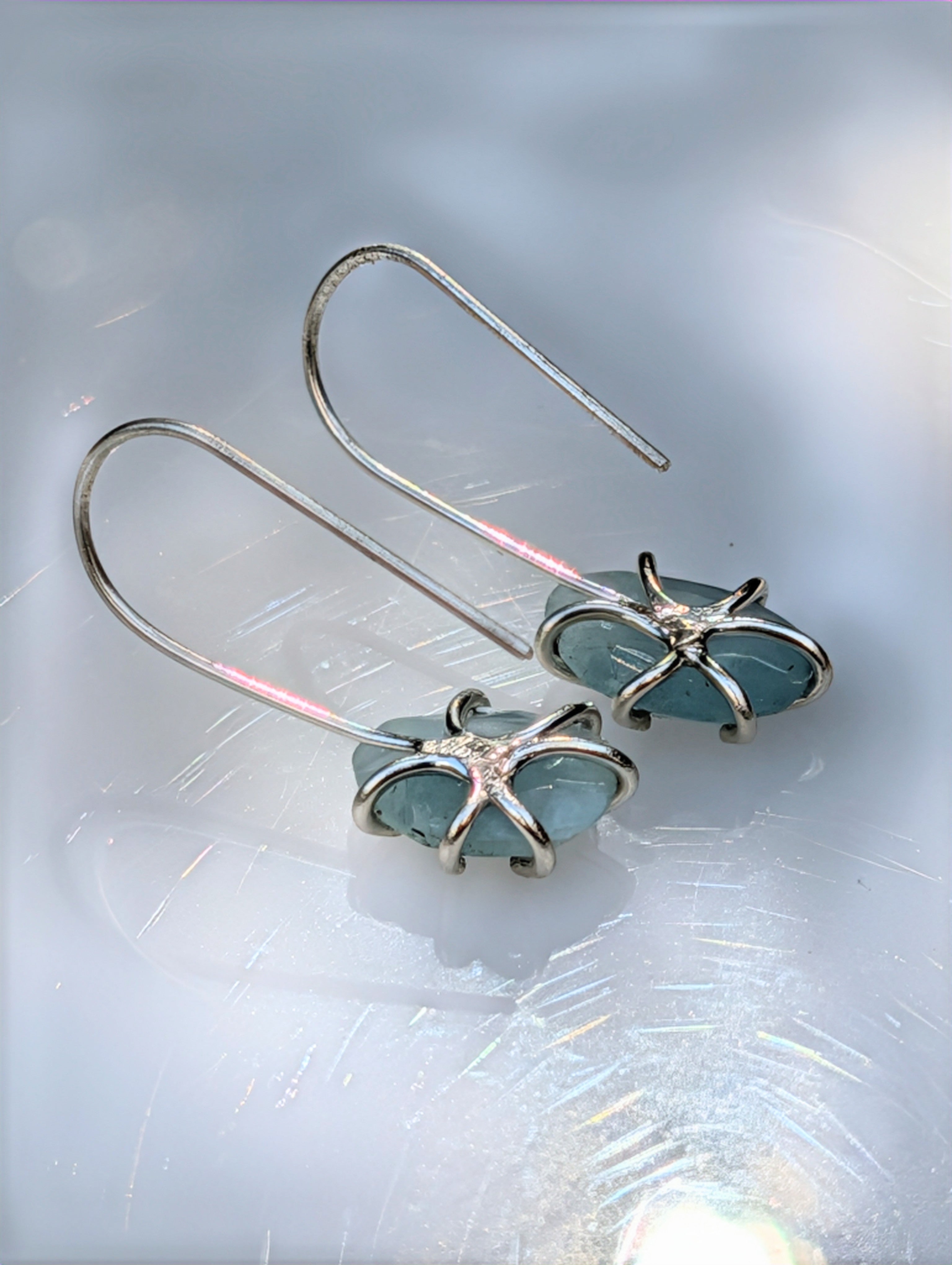 Tidal Grace Earrings – Aquamarine Beryl, Sterling Silver | Pair A