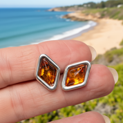 Golden Prism Earrings | Sterling Silver Baltic Amber | Tears of the Sun