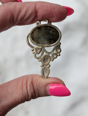 Labradorite & Smoky Quartz Pendant — One-of-a-Kind Sterling Silver Statement