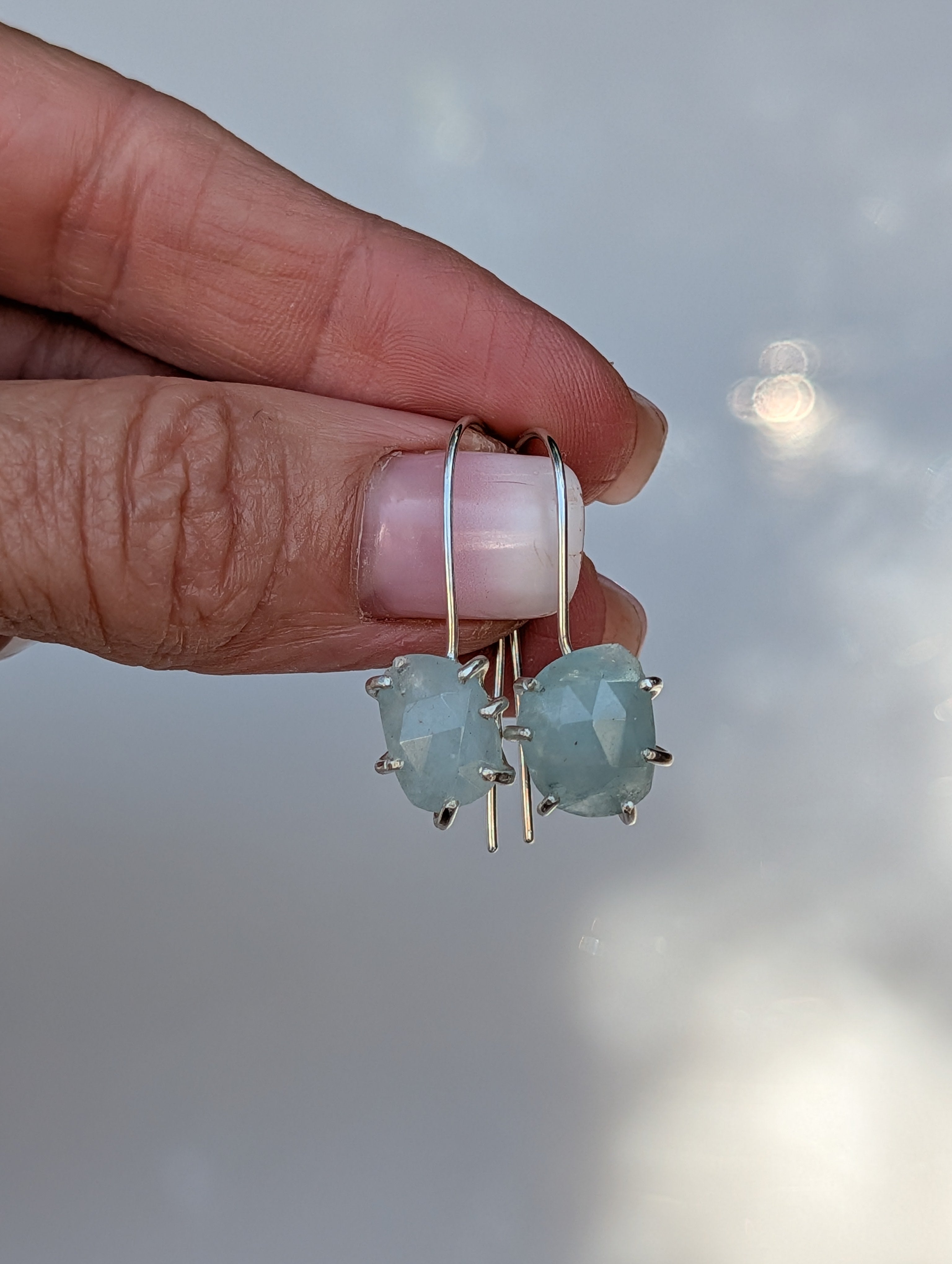 Tidal Grace Earrings – Aquamarine Beryl, Sterling Silver | Pair B