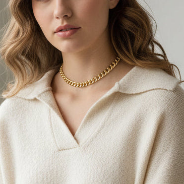 Sample Sale: Gold Curb Chain Necklace in Stainless Steel