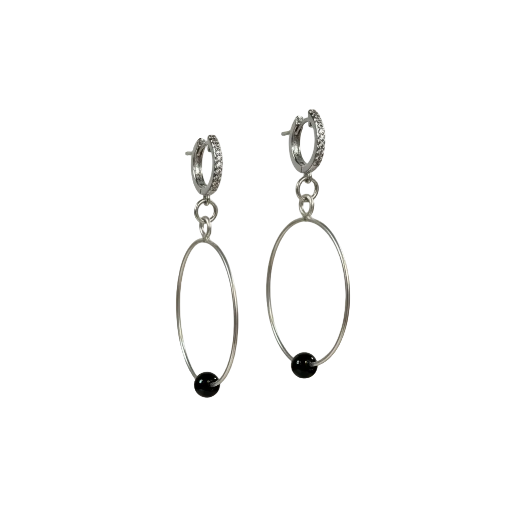 Night Current Hoops | Sterling silver hoop earrings with black spinel • The Night Sea Collection