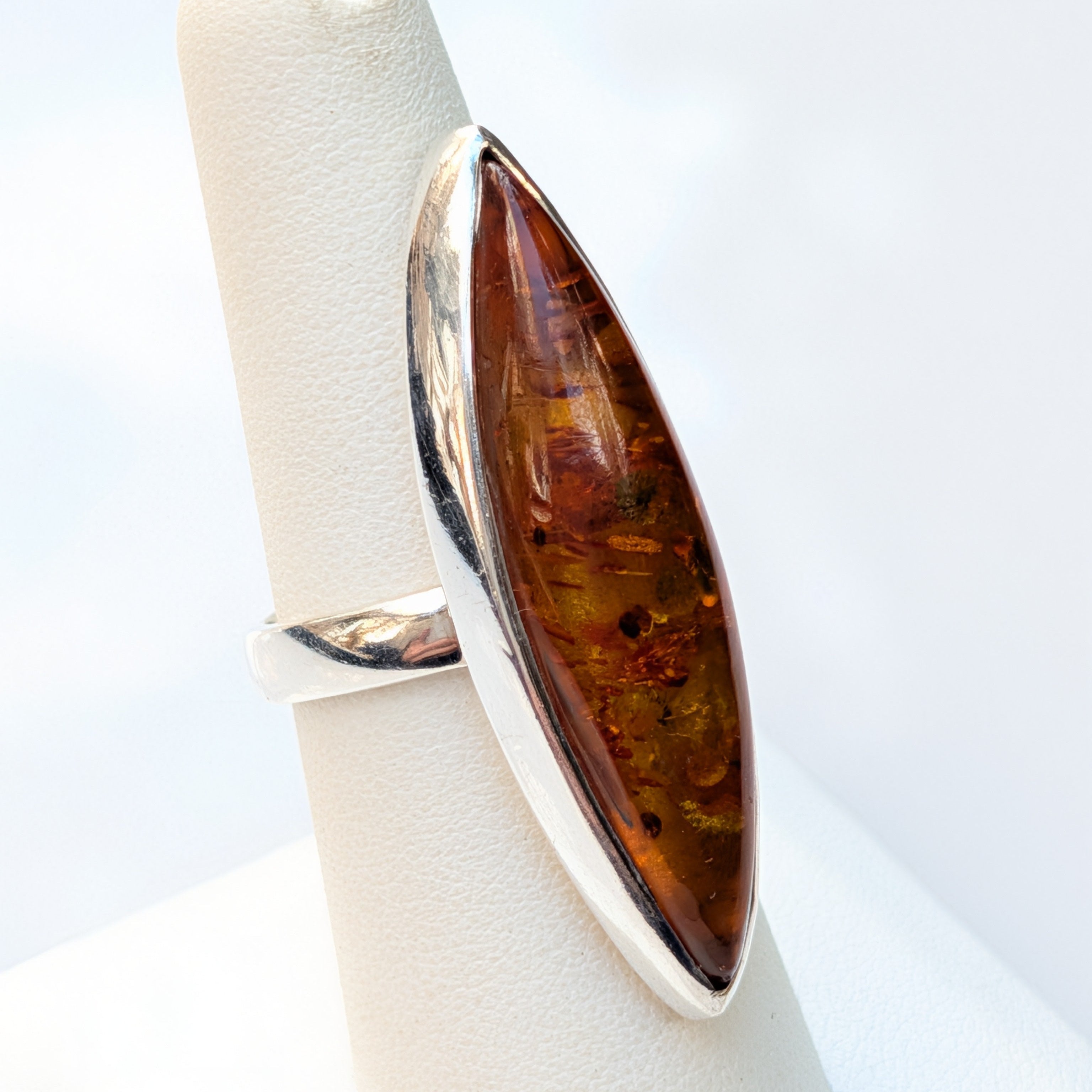 Golden Amber Marquise Ring | Silver Baltic Amber Ring |Tears of the Sun