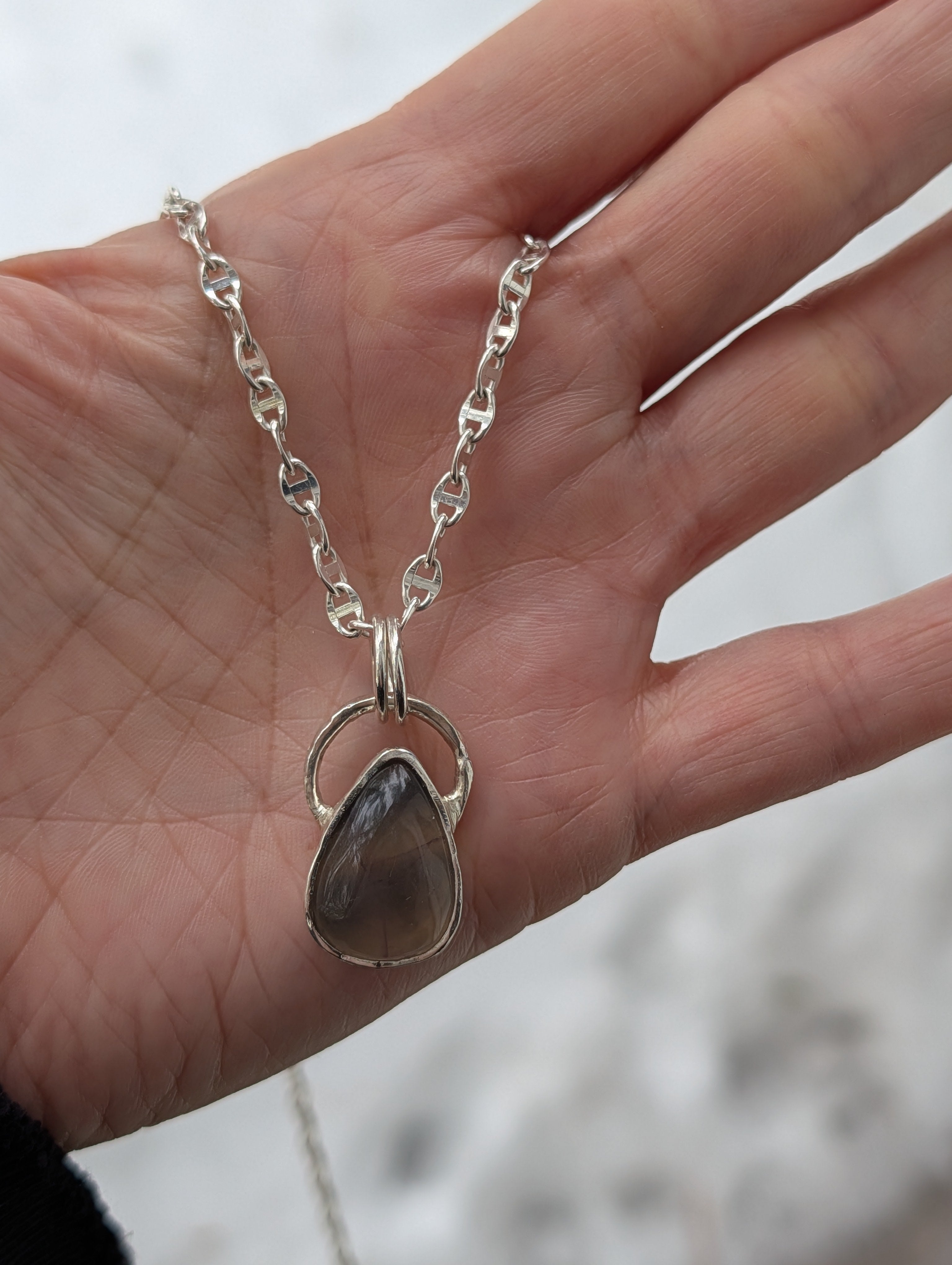 Fluorite Pendant in Sterling Silver – Aether Loop Statement Necklace