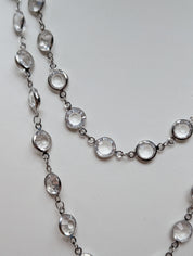 Sample Sale: Silver Crystal Lariat Necklace – Long Layered Clear Stone Statement Necklace