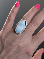 Blue Opal Statement Ring – Sterling Silver Sz 6.5