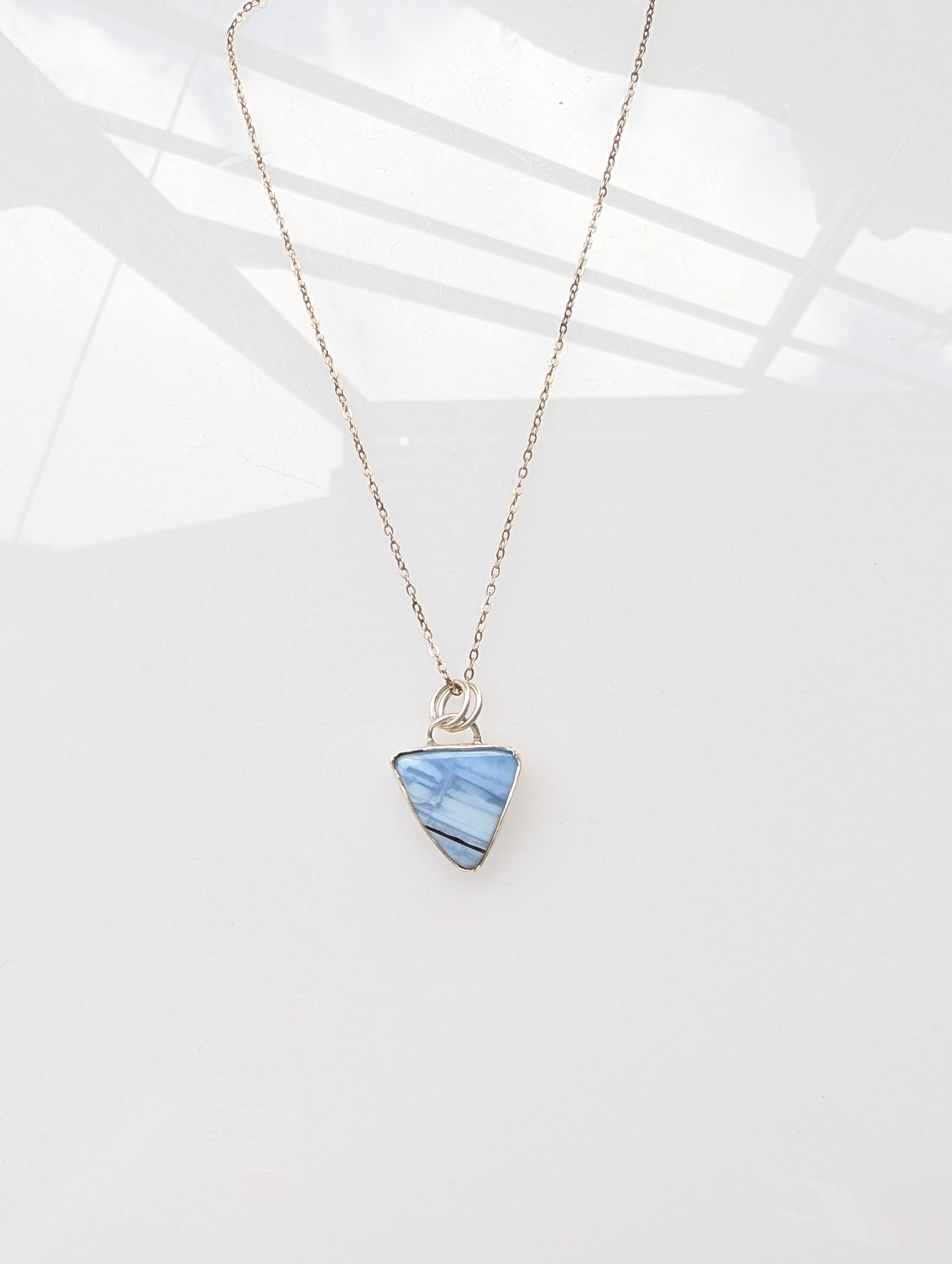 Blue Opal Triangle Necklace in Sterling Silver