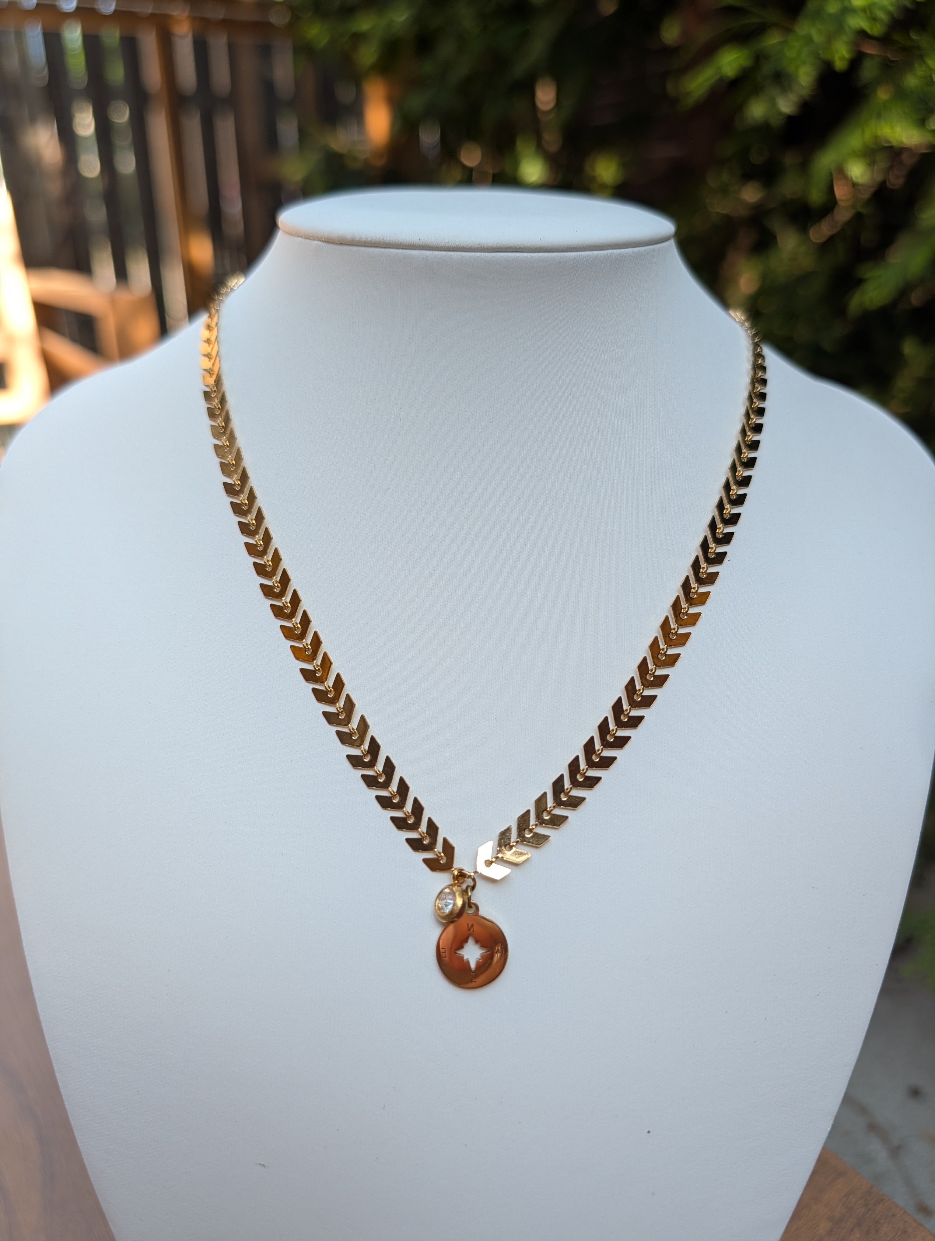 Sample Sale: Gold Compass Chevron Necklace in Stainless Steel