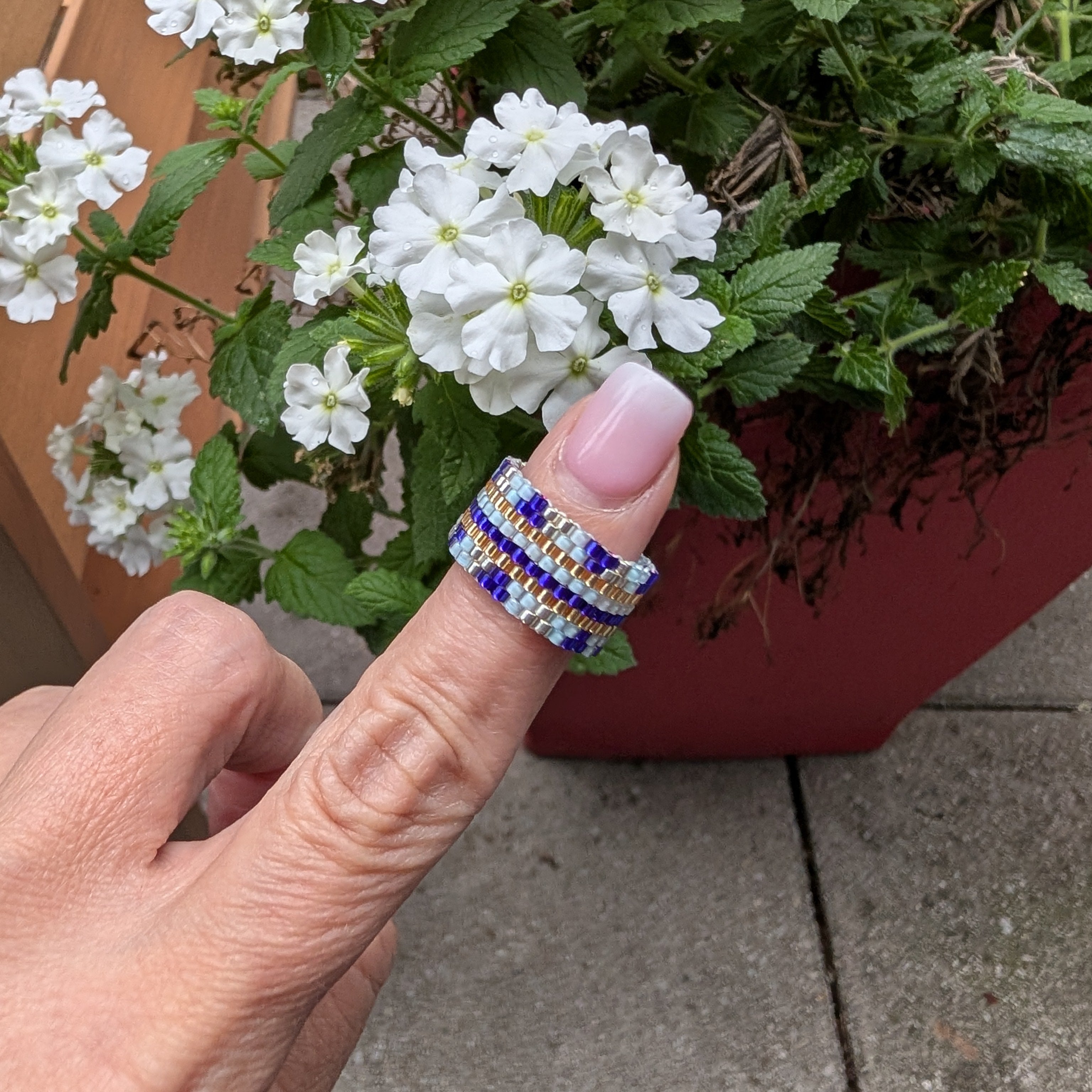 Azure Starboard Ring – Handwoven Miyuki Bead Ring Sz 6