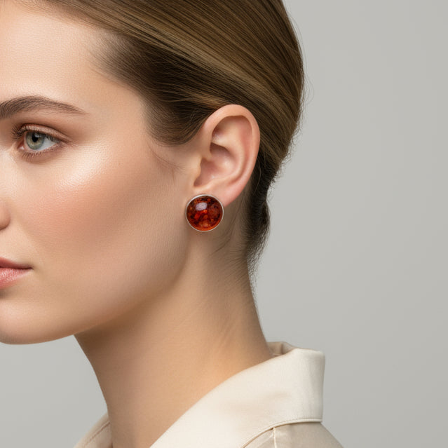 Cognac Aurora Studs | Sterling Silver Baltic Amber | Tears of the Sun