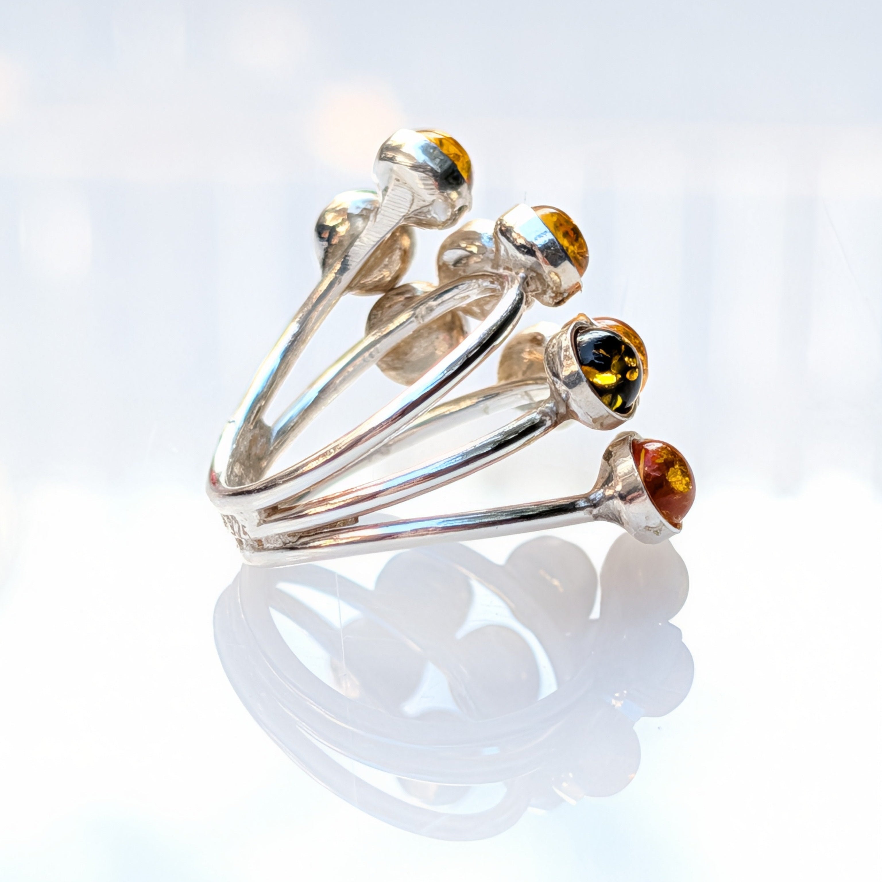 Amber Garden Ring | Silver Amber Cocktail Ring | Tears of the Sun