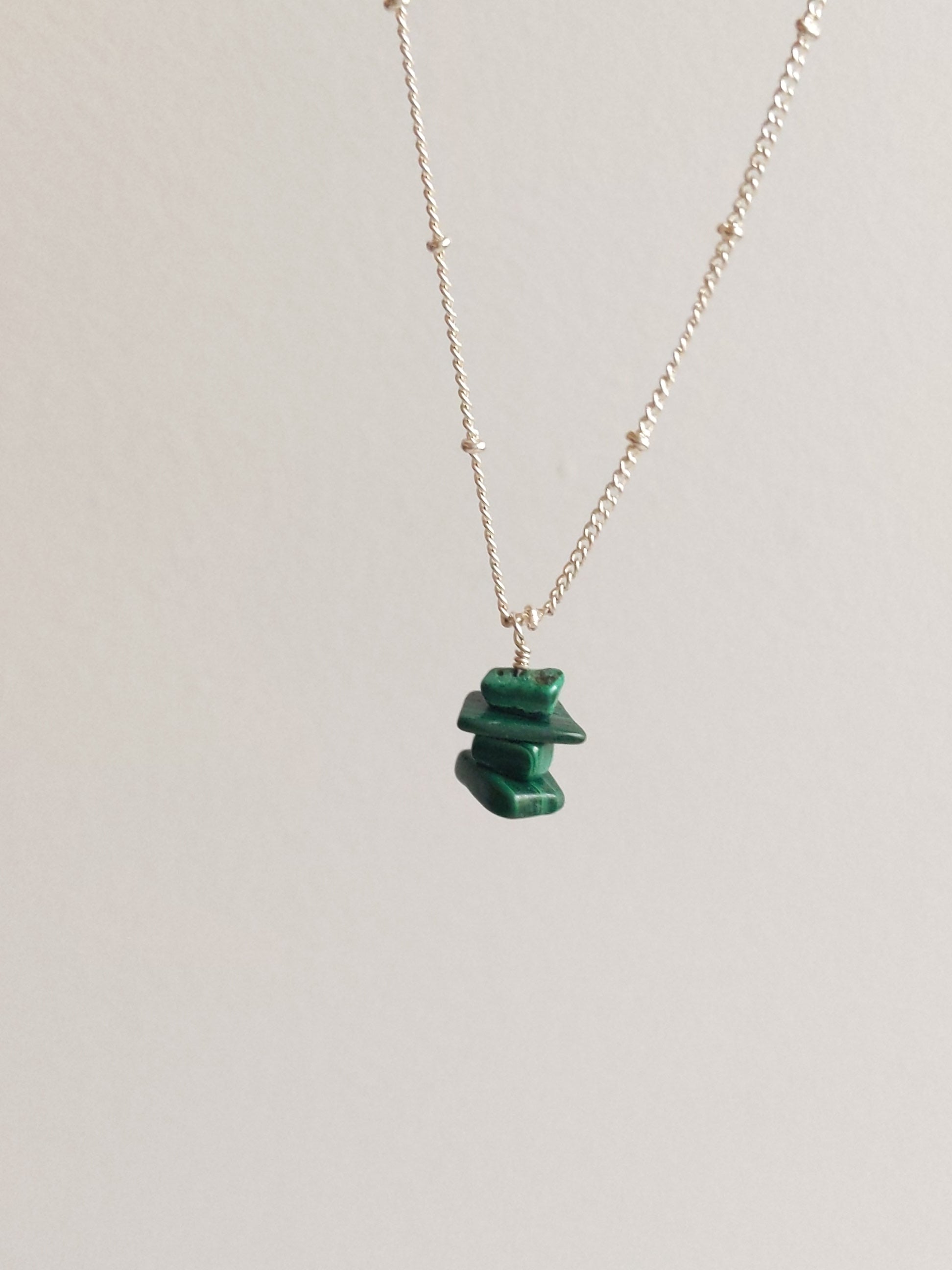 Malachite Inukshuk Necklace in Sterling Silver