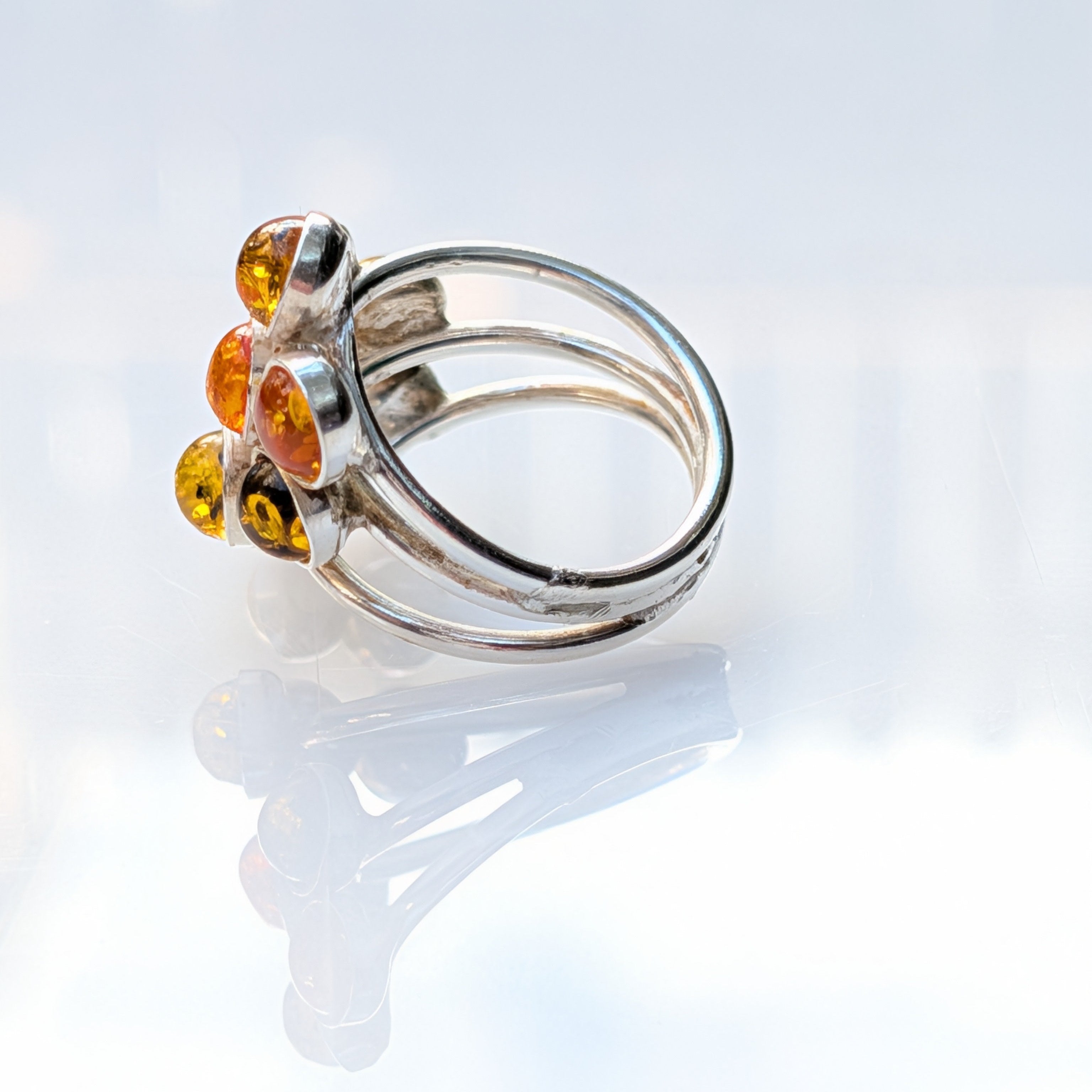 Amber Garden Ring | Silver Amber Cocktail Ring | Tears of the Sun