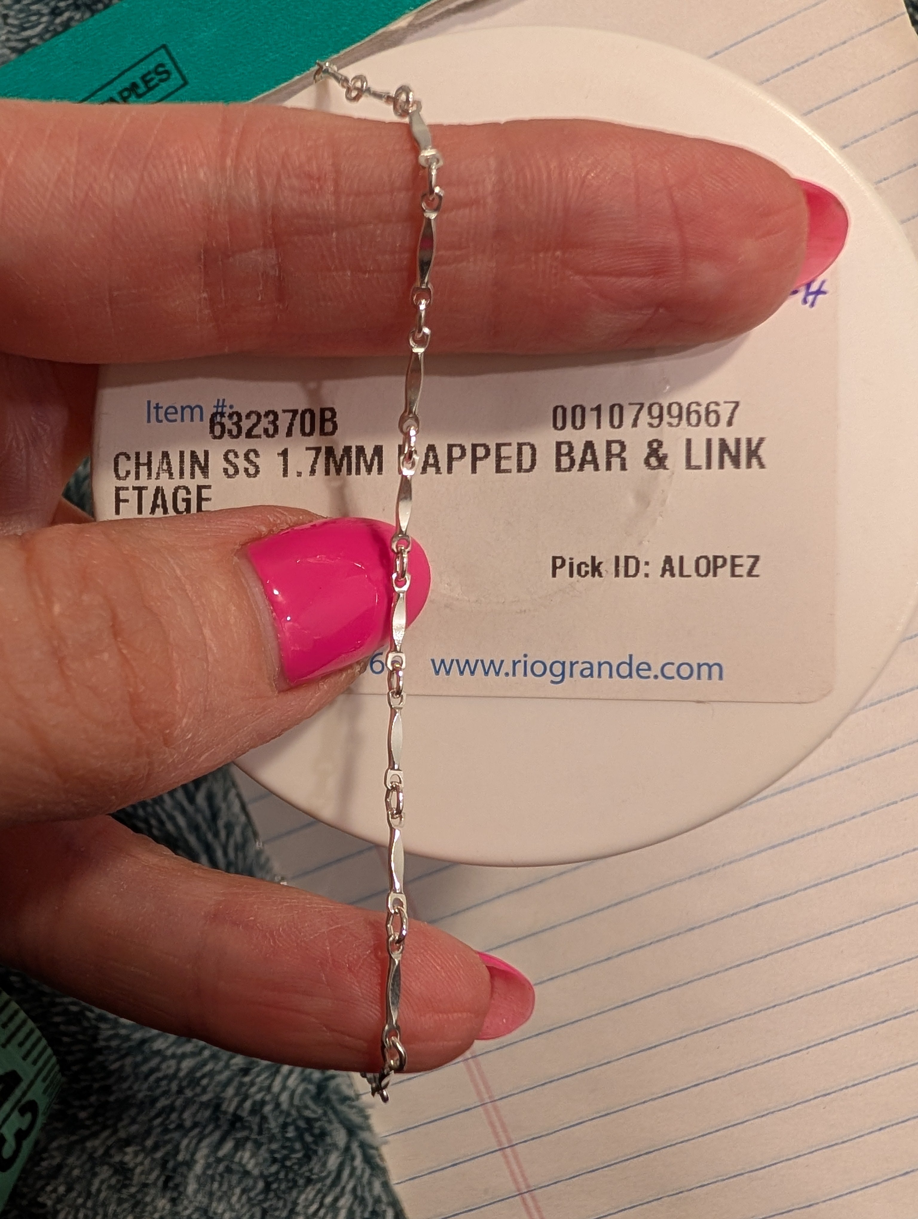 Sterling Silver 1.3mm Dapped Bar & Link Chain, By the Foot