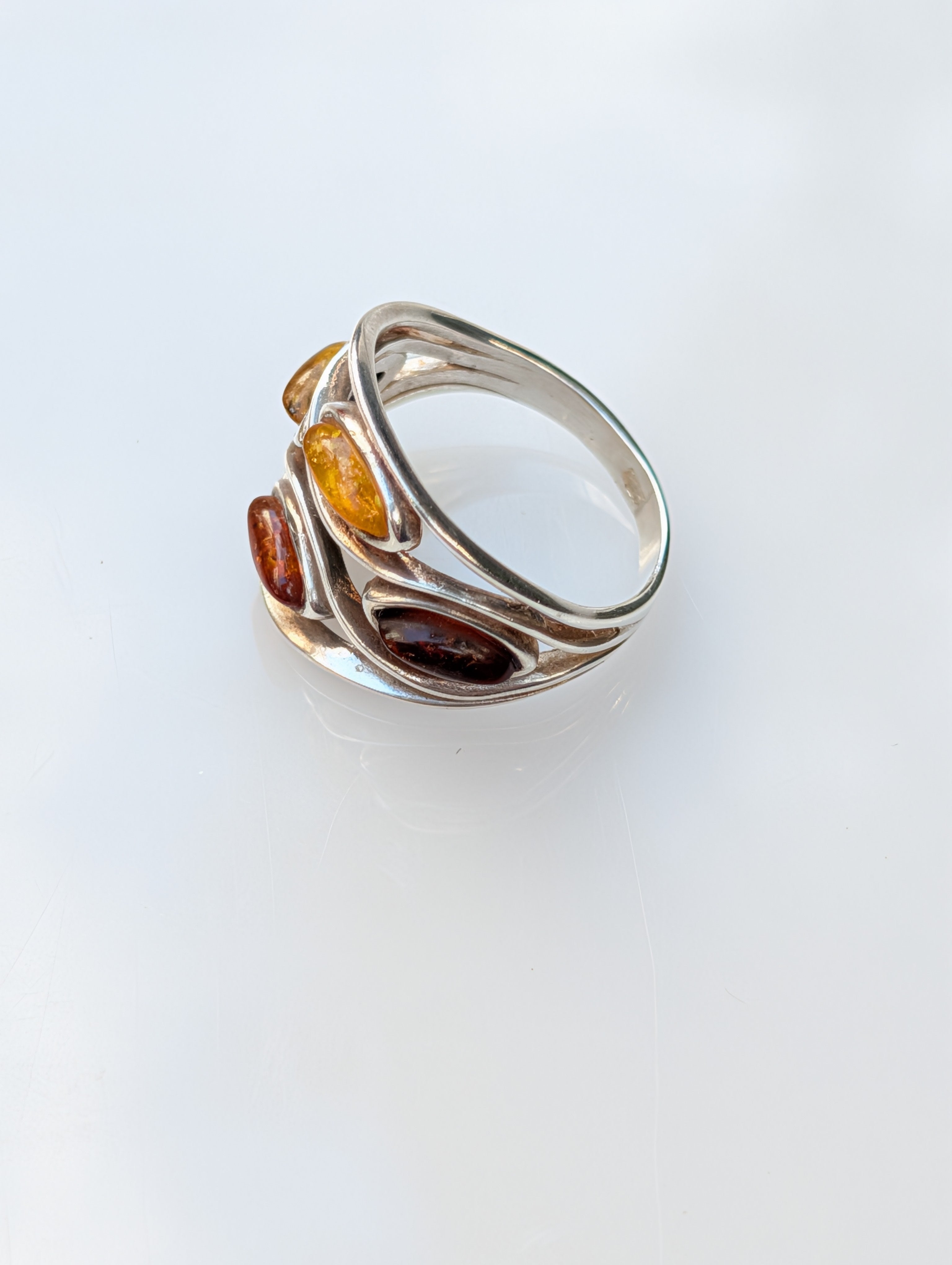 Amber Current Ring | Silver Baltic Amber Ring | Tears of the Sun