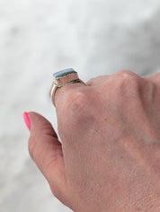 Blue Opal Rectangle Statement Ring | Sterling Silver | size 9