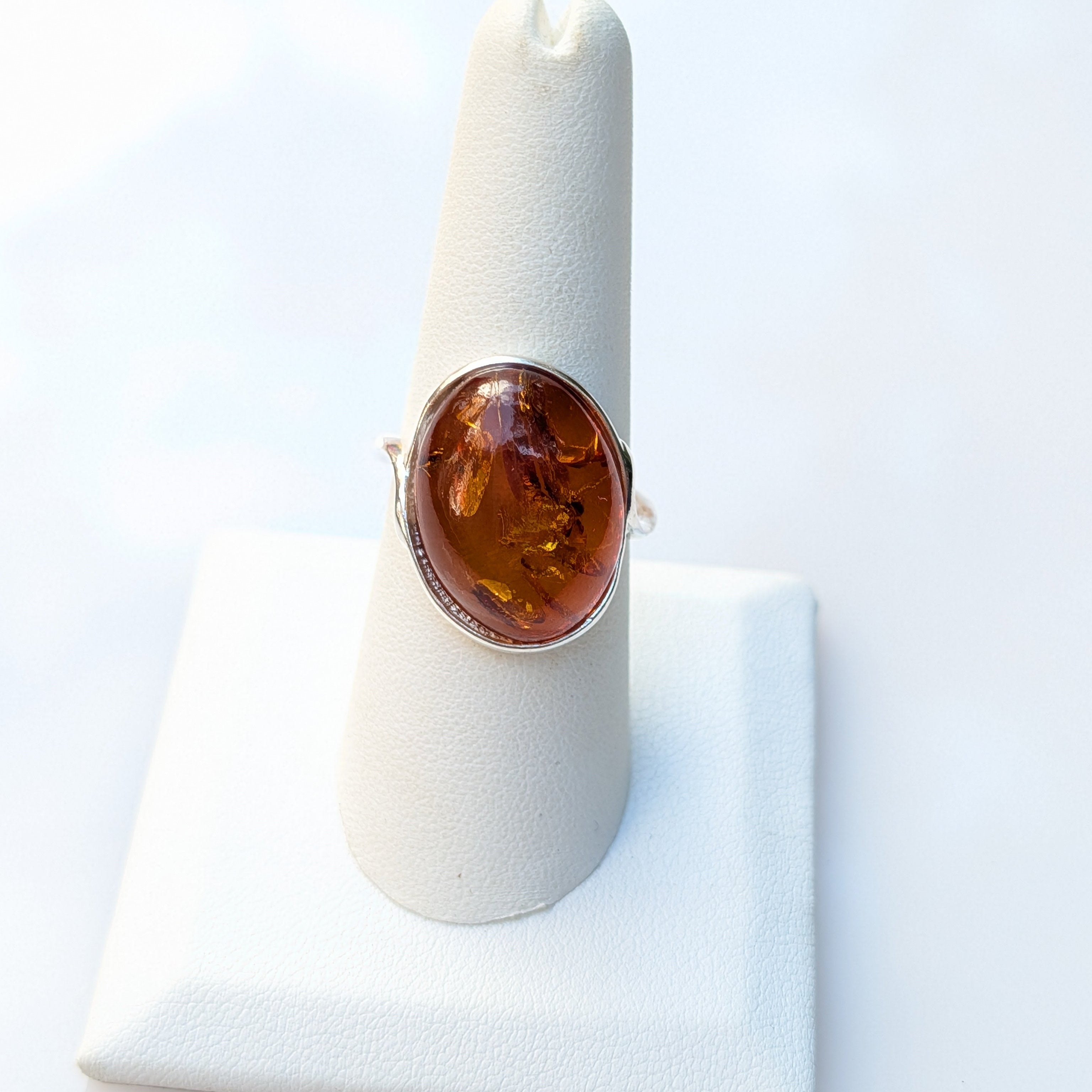 Morninglight Amber Ring | Silver Baltic Amber Cocktail Ring | Tears of the Sun