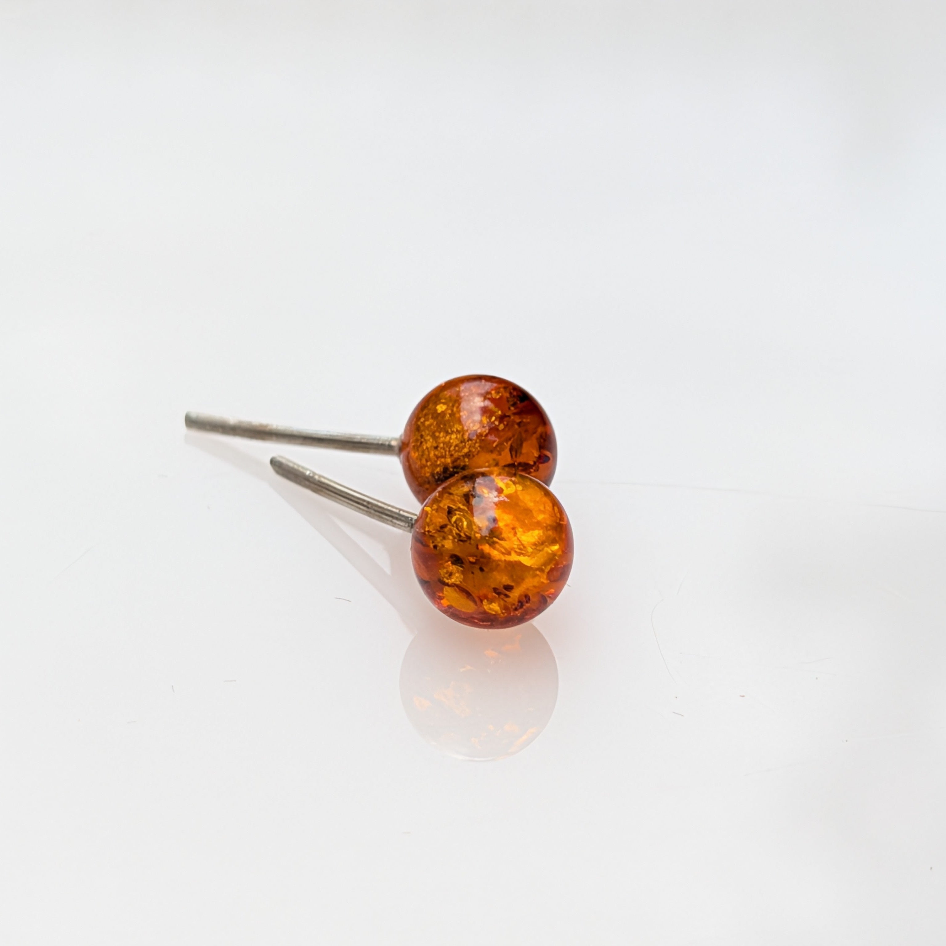 Amber Globes Studs | Sterling Silver Baltic Amber |Tears of the Sun
