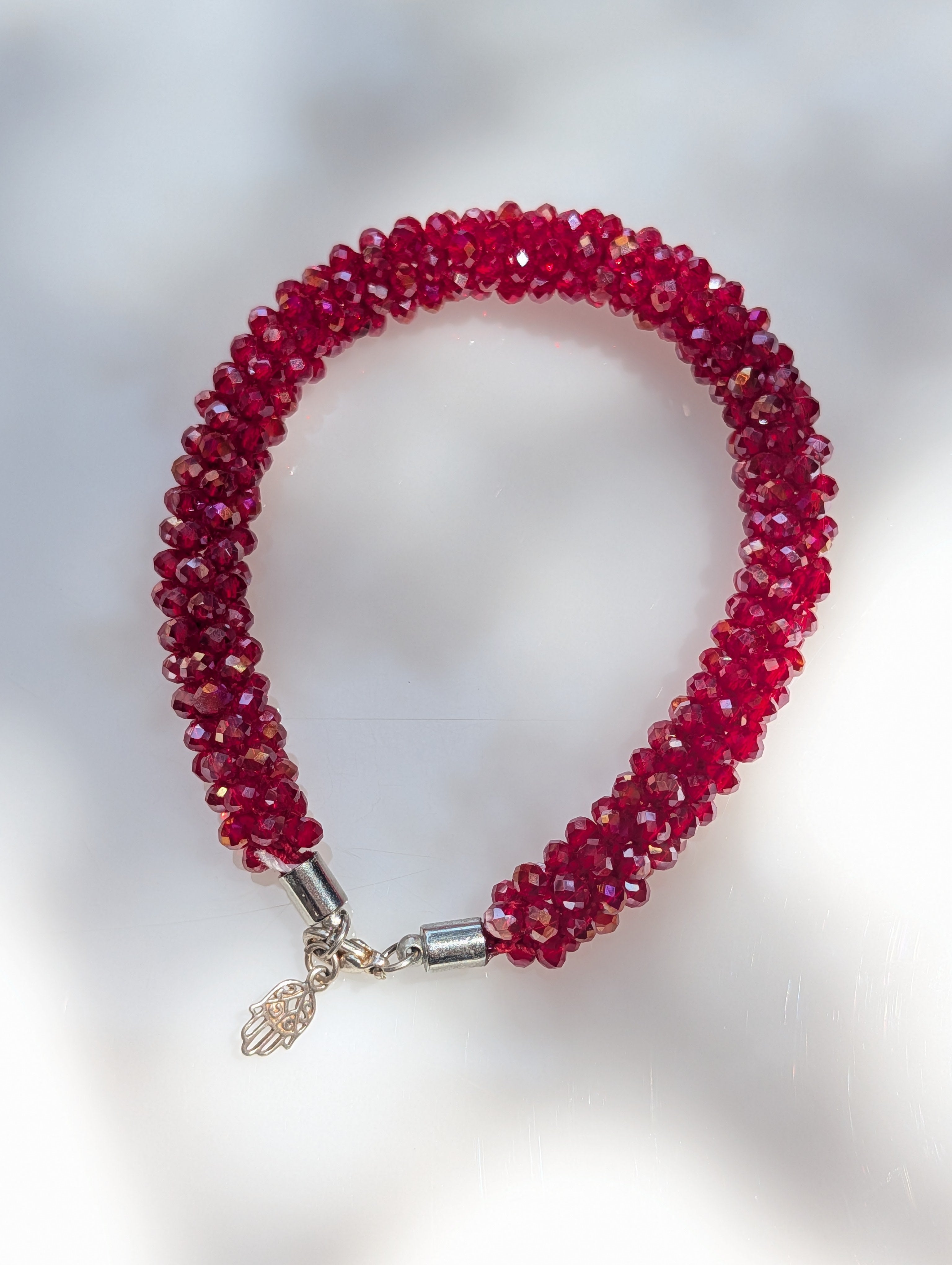 Crimson Tide Bracelet – Red Crystal Rope Bracelet in Silver