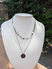 Sample Sale: Silver Sequin Disc Layered Necklace – Stainless Steel Pendant Necklace
