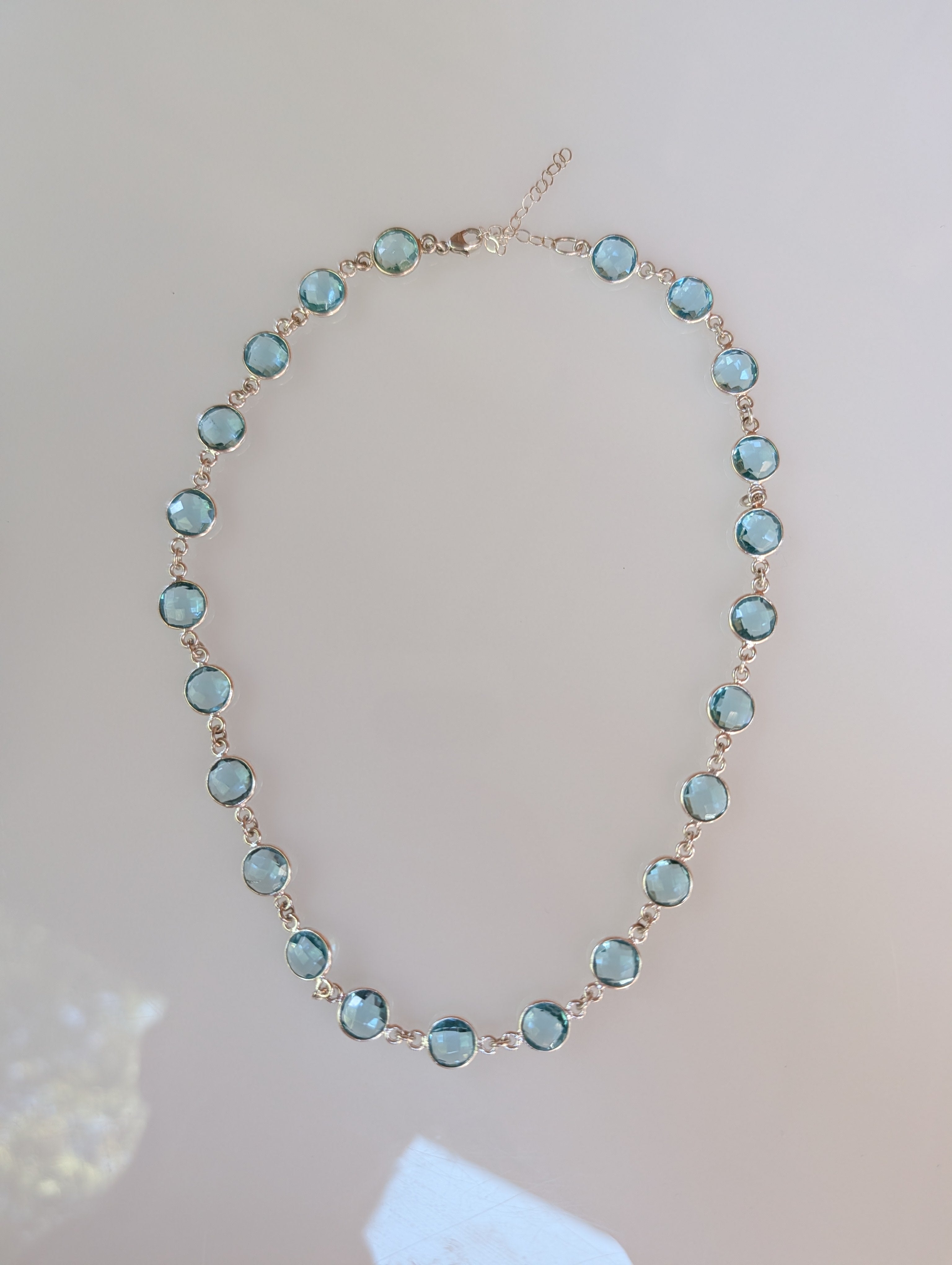 Aquamarine Necklace – Sterling Silver Bezel Set, 16"