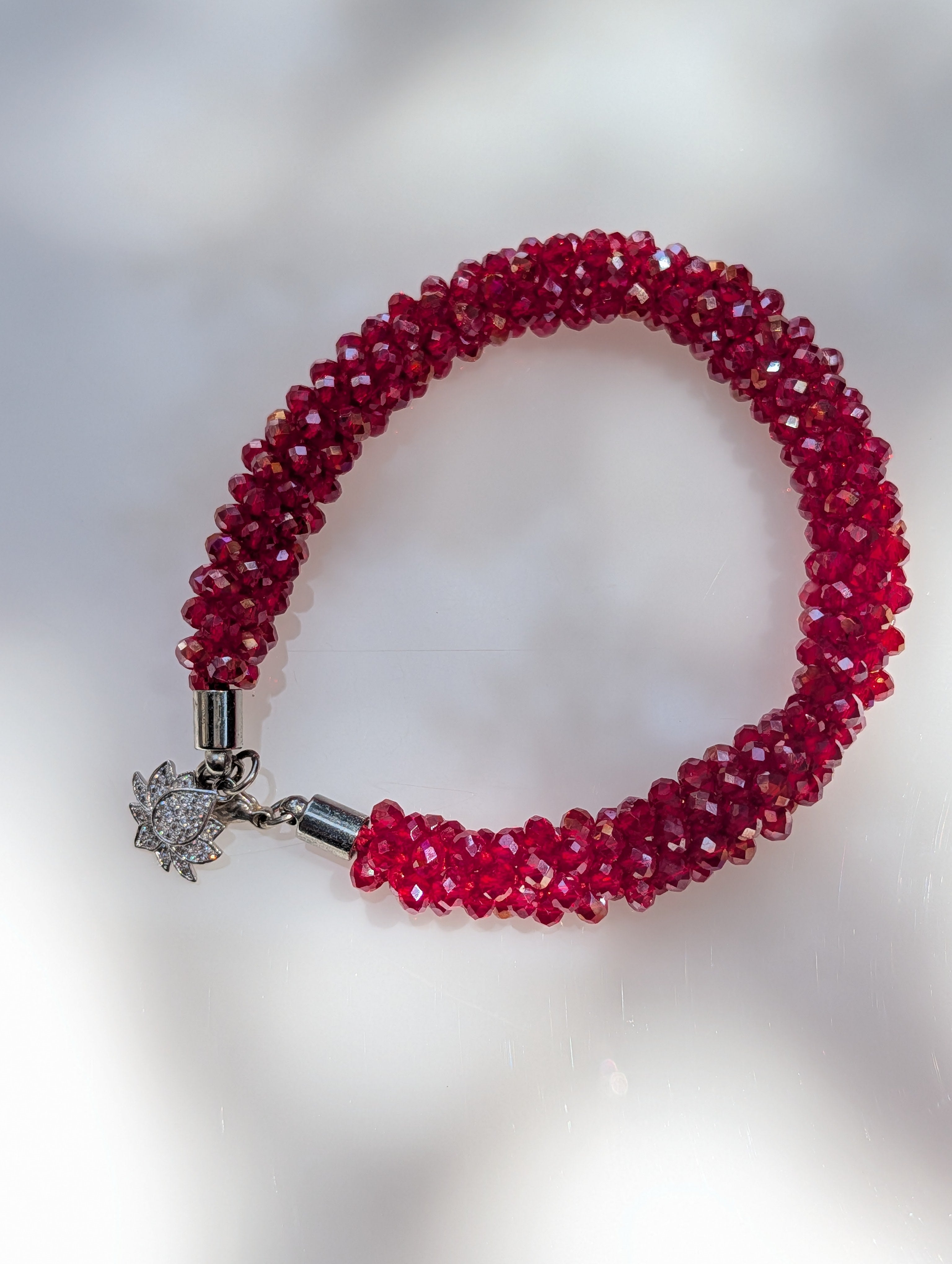 Crimson Tide Bracelet – Red Crystal Rope Bracelet in Silver