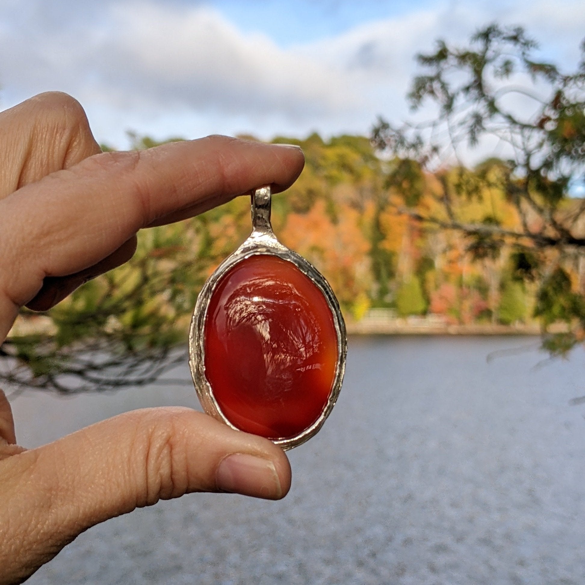 Large Carnelian Necklace in Sterling Silver – Statement Piece Echoes of the Lake Collection