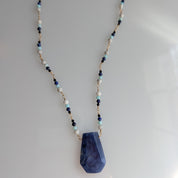 Blue Passage Necklace – Lapis Pendant with Blue Opal, Spinel & Yellow Gold Fill