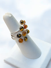 Amber Garden Ring | Silver Amber Cocktail Ring | Tears of the Sun