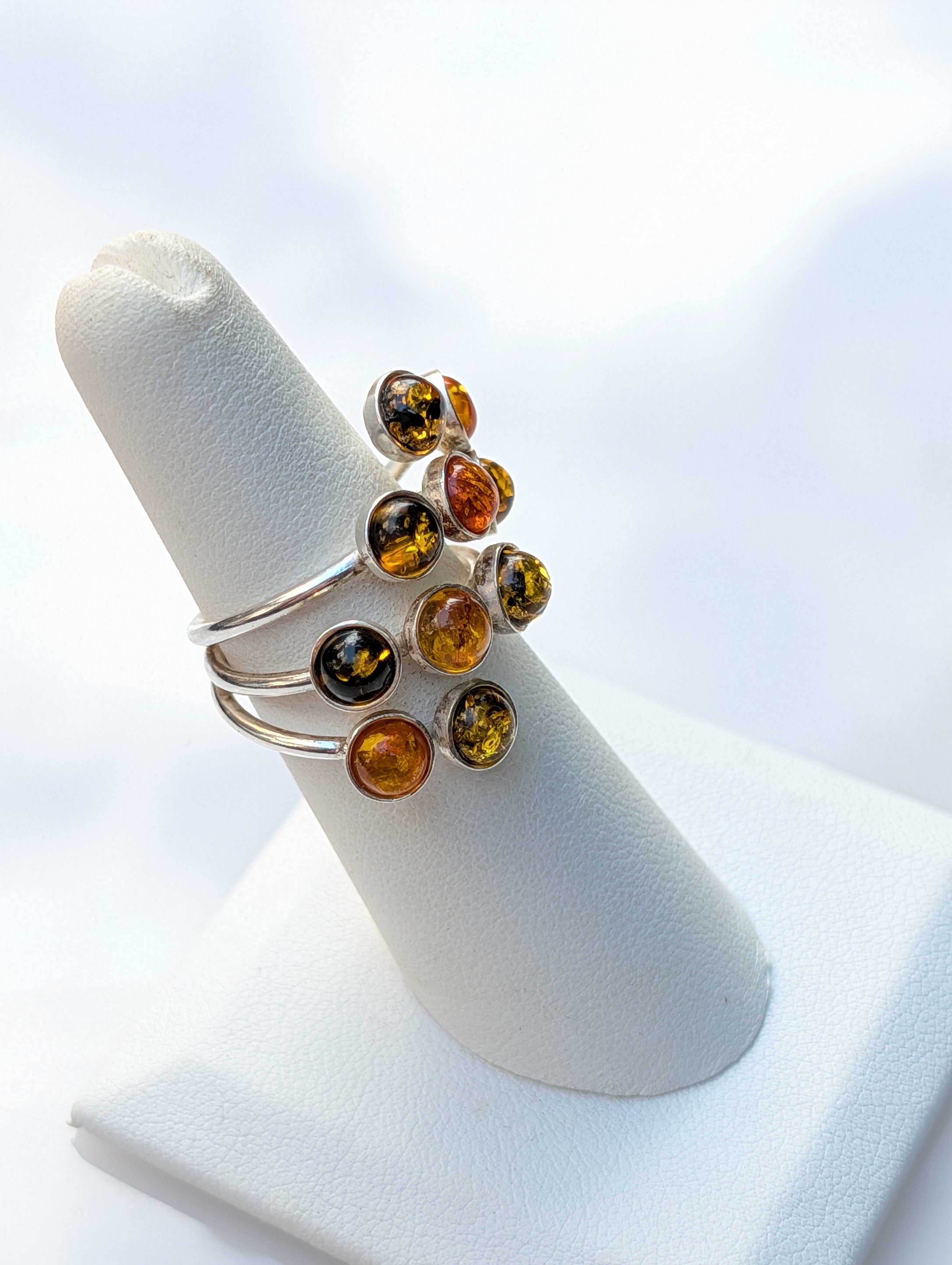 Amber Garden Ring | Silver Amber Cocktail Ring | Tears of the Sun