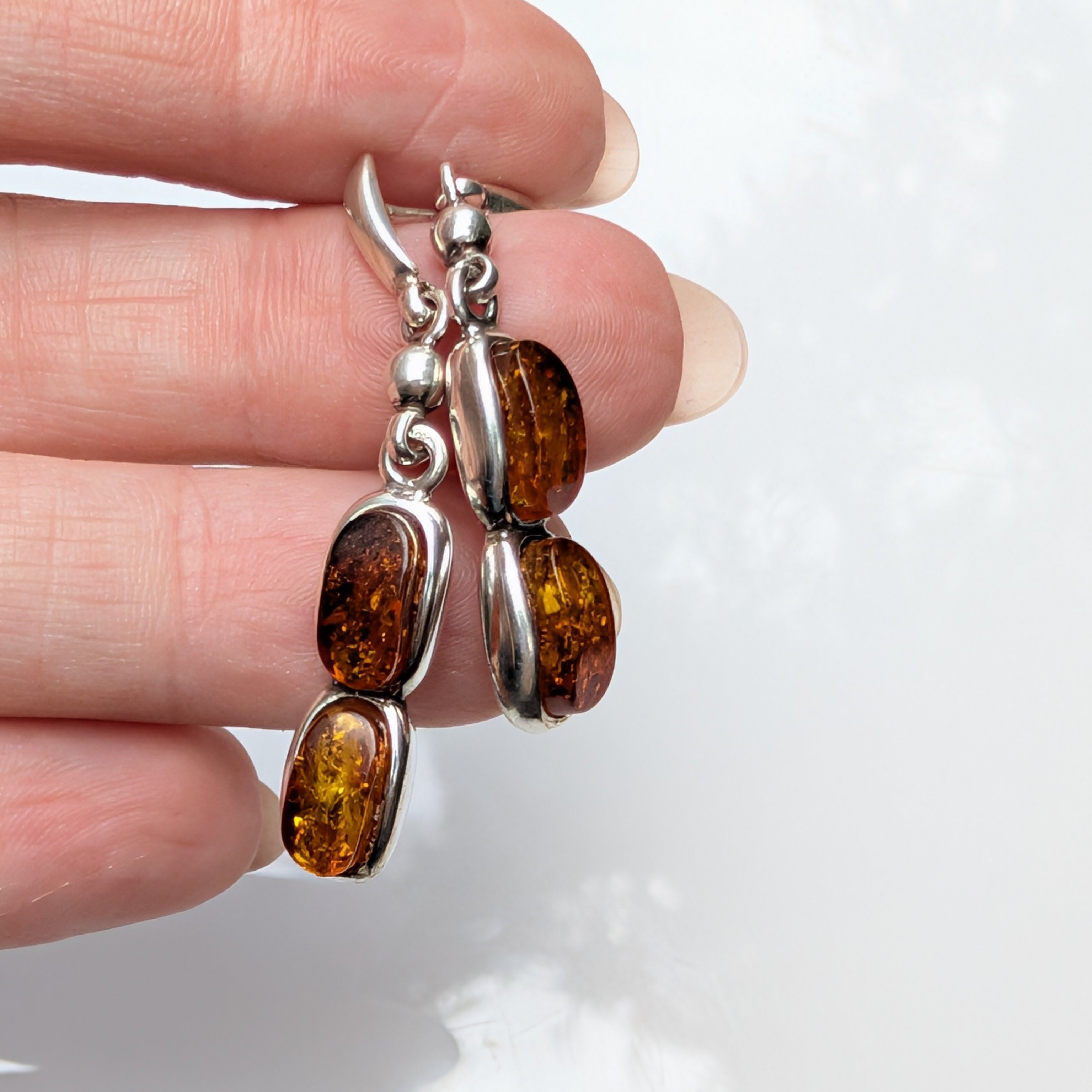 Solar Cascade Earrings | Sterling Silver Baltic Amber | Tears of the Sun