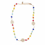 Rose Gold Mandala Necklace with Faceted Chakra Beads | 18” No-Tarnish Wire