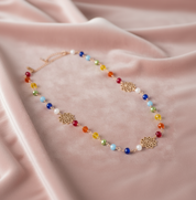 Rose Gold Mandala Necklace with Faceted Chakra Beads | 18” No-Tarnish Wire