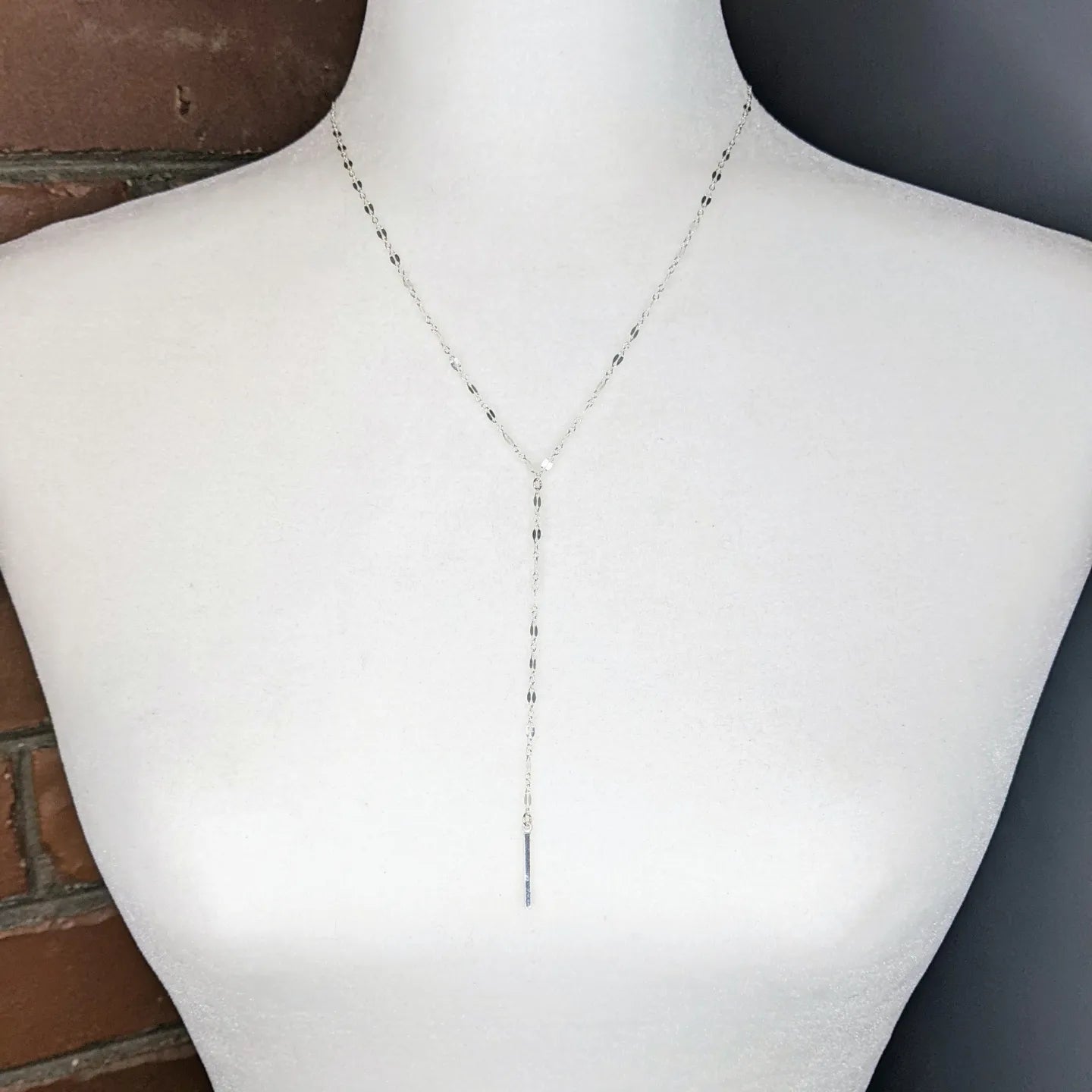 Shimmering Bar Drop Lariat Necklace in Sterling Silver
