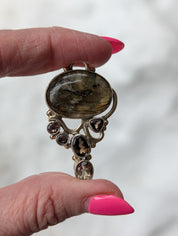 Labradorite & Smoky Quartz Pendant — One-of-a-Kind Sterling Silver Statement