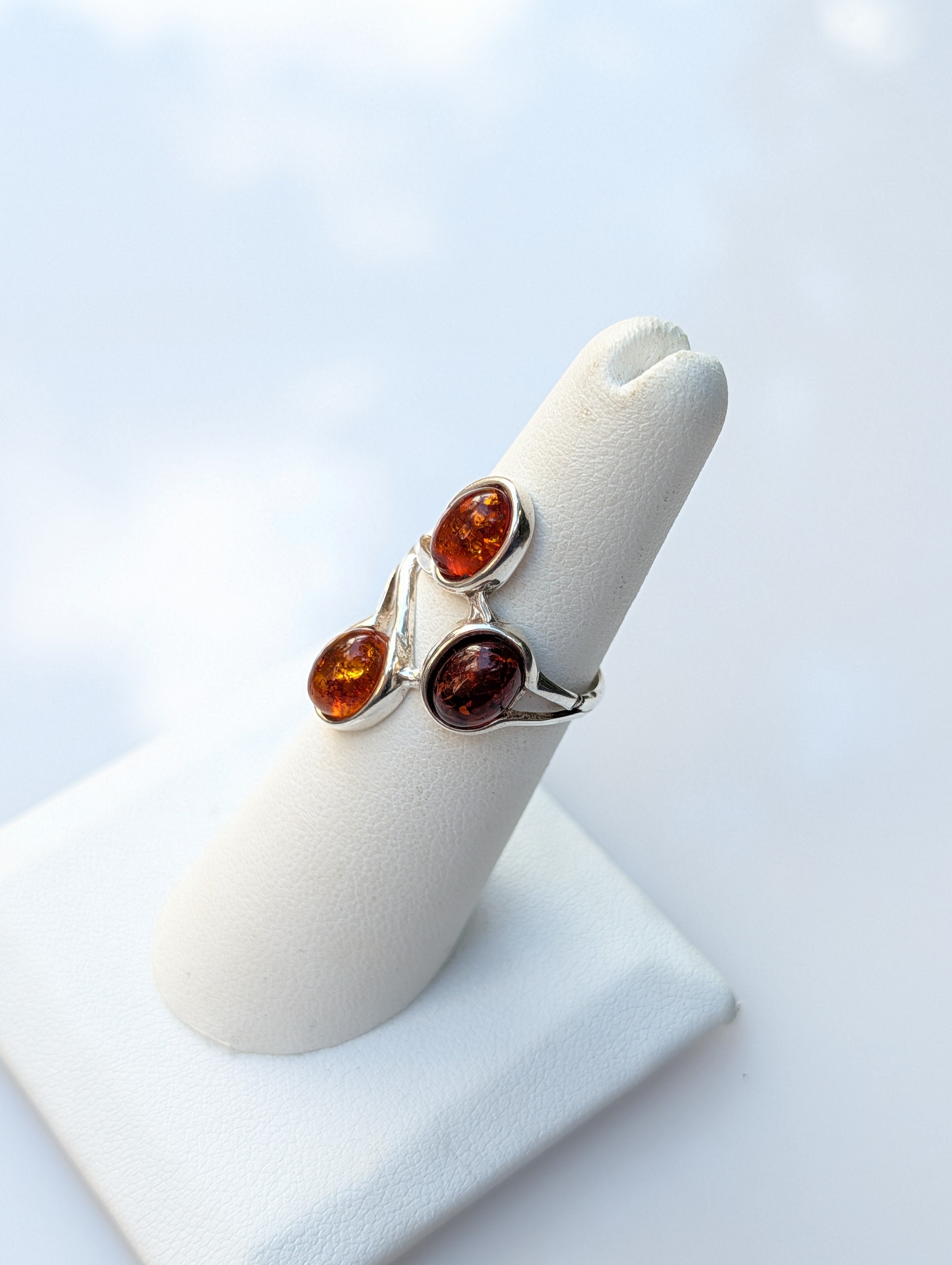 Trinity of Light Ring | Silver Amber Ring | Tears of the Sun