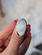 Blue Opal Statement Ring – Sterling Silver Sz 6.5