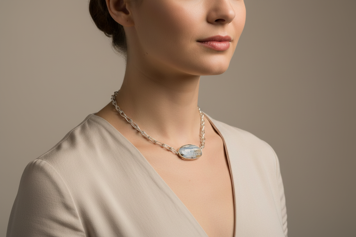 Silver Horizon — One-of-a-Kind Blue Opal Statement Necklace