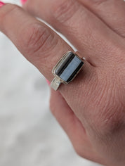 Blue Opal Rectangle Statement Ring | Sterling Silver | size 9