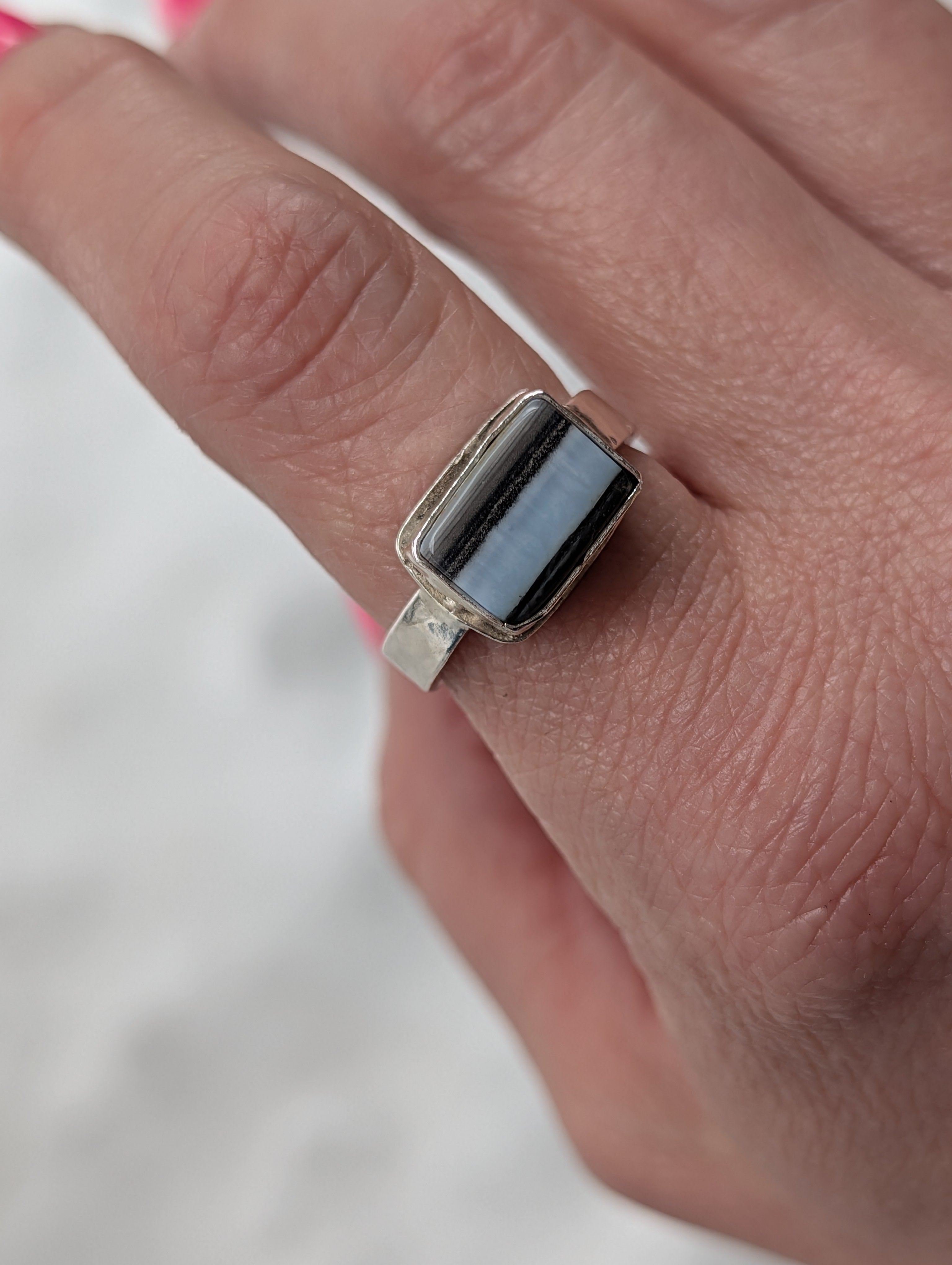 Blue Opal Rectangle Statement Ring | Sterling Silver | size 9